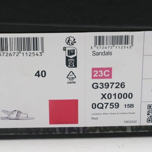 Chanel Lambskin Pearl Crystal CC Thong Sandals Red Size 40/US 10 - Picture 13 of 16